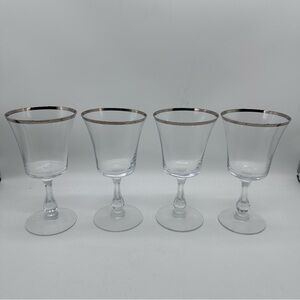 Fostoria Sheffield Vintage Elegant Platinum Rim Water Glass Set of 4